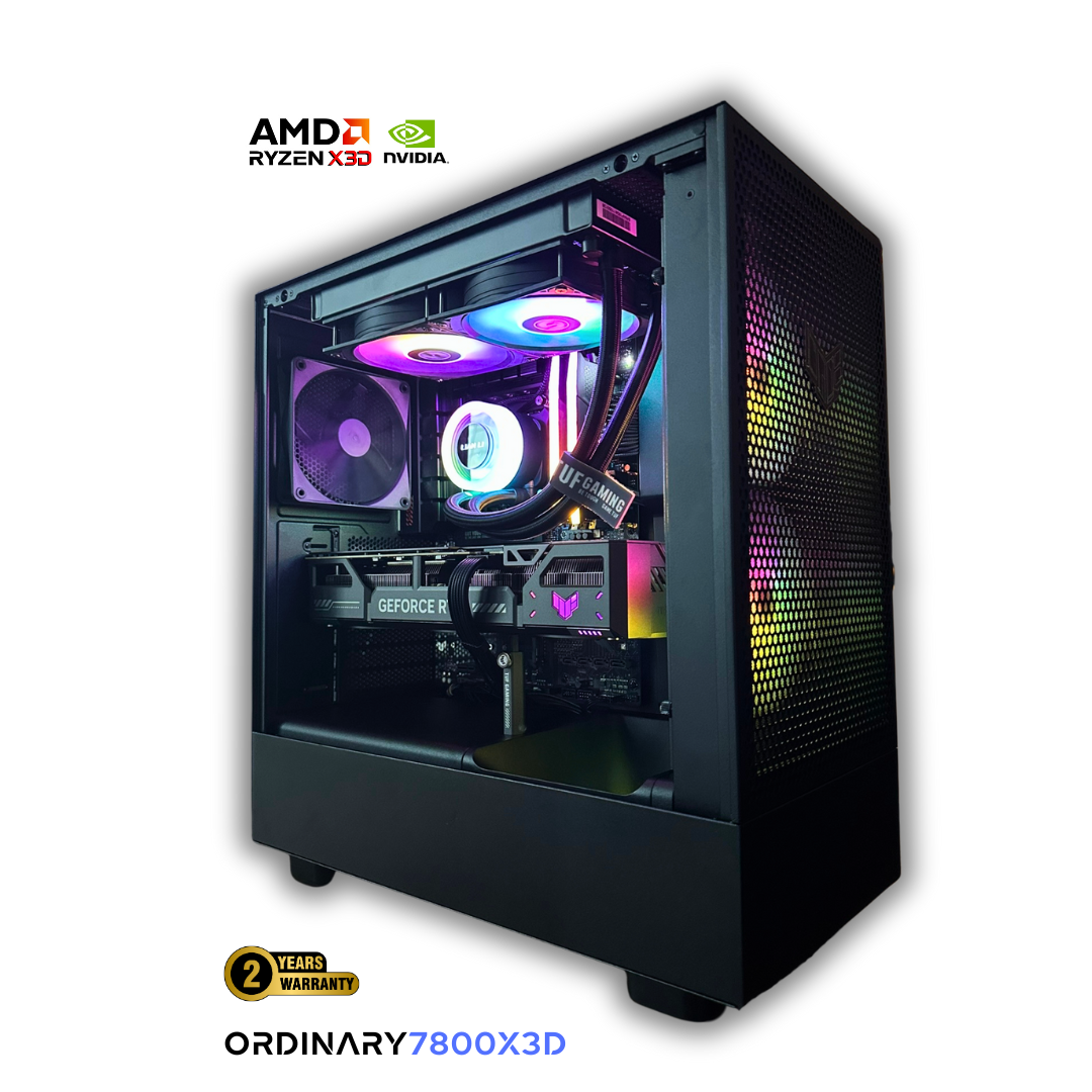 OrdinaryTech custom AMD Ryzen 7 7800X3D gaming PC with NVIDIA GeForce RTX graphics, liquid cooling, RGB fans, and 2-year warranty – Toronto PC builder.