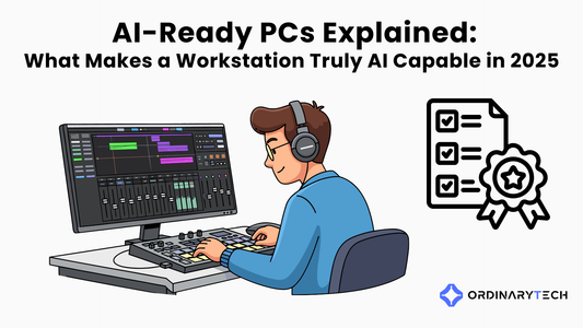 AI workstation PC build in 2025 featuring high-VRAM GPU, multi-core CPU, large system memory, and NVMe storage for machine learning workloads