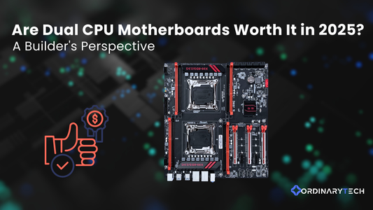 Dual CPU workstation motherboard installed in a 2025 high-performance system with enterprise processors, large memory capacity, and professional cooling