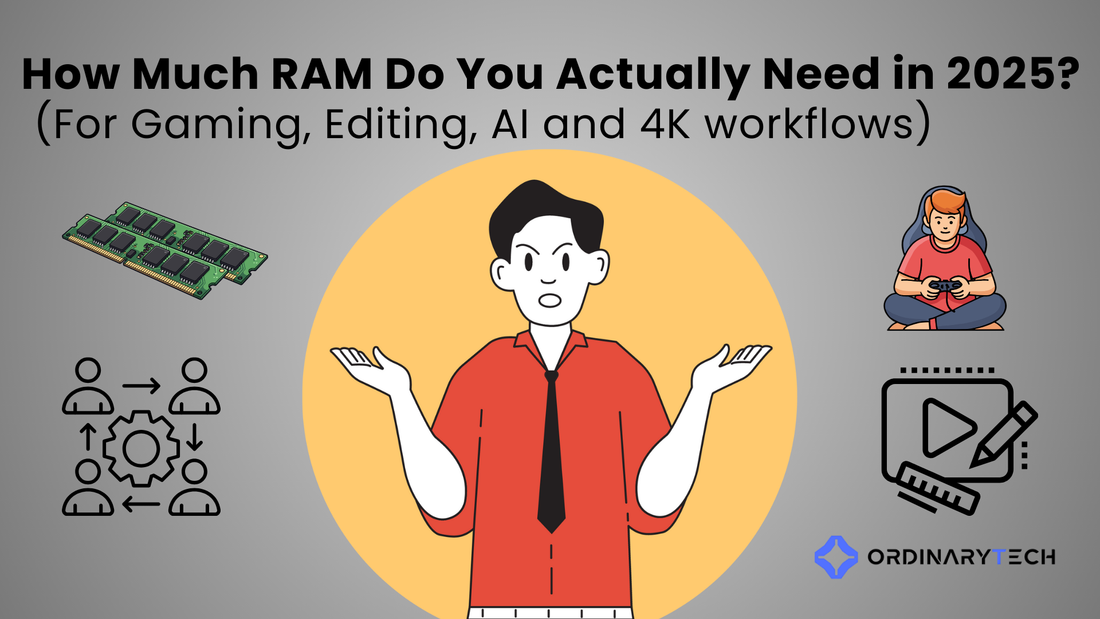 DDR5 RAM installed in a 2025 desktop PC build highlighting 32GB and 64GB memory configurations for gaming, content creation, and AI workloads