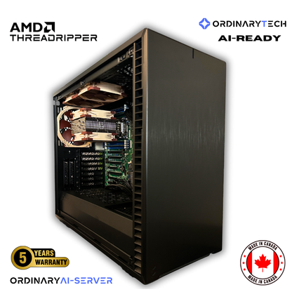 OrdinaryPro AI workstation with AMD EPYC 7313P, 128GB DDR4 RAM, and RTX GPU inside Fractal Design Define 7 case – built for creators, engineers, and AI professionals in Canada.