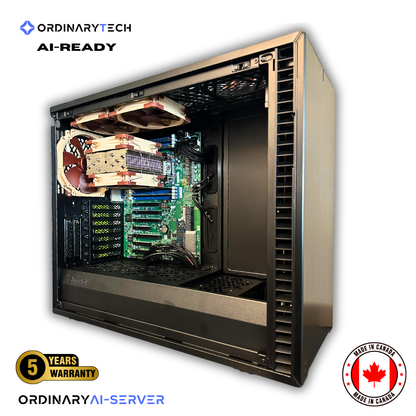 High-performance custom workstation by OrdinaryTech featuring Noctua cooling, Crucial Gen5 NVMe SSD, and enterprise-grade components optimized for 3D rendering and AI workloads.