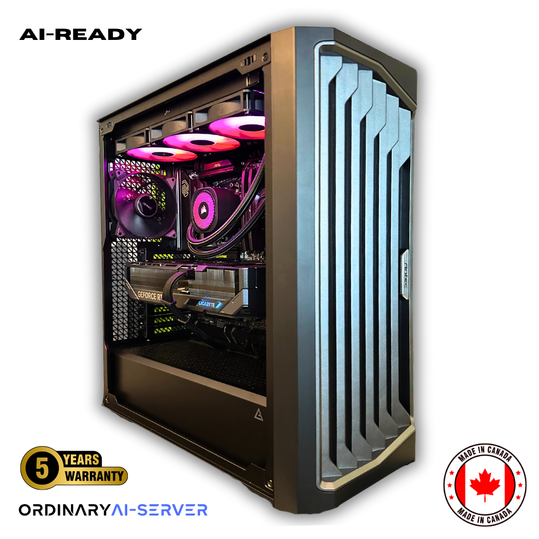 Professional prebuilt workstation optimized for AI, rendering, and data science, featuring Ryzen 9950X3D and NVIDIA RTX 5090.