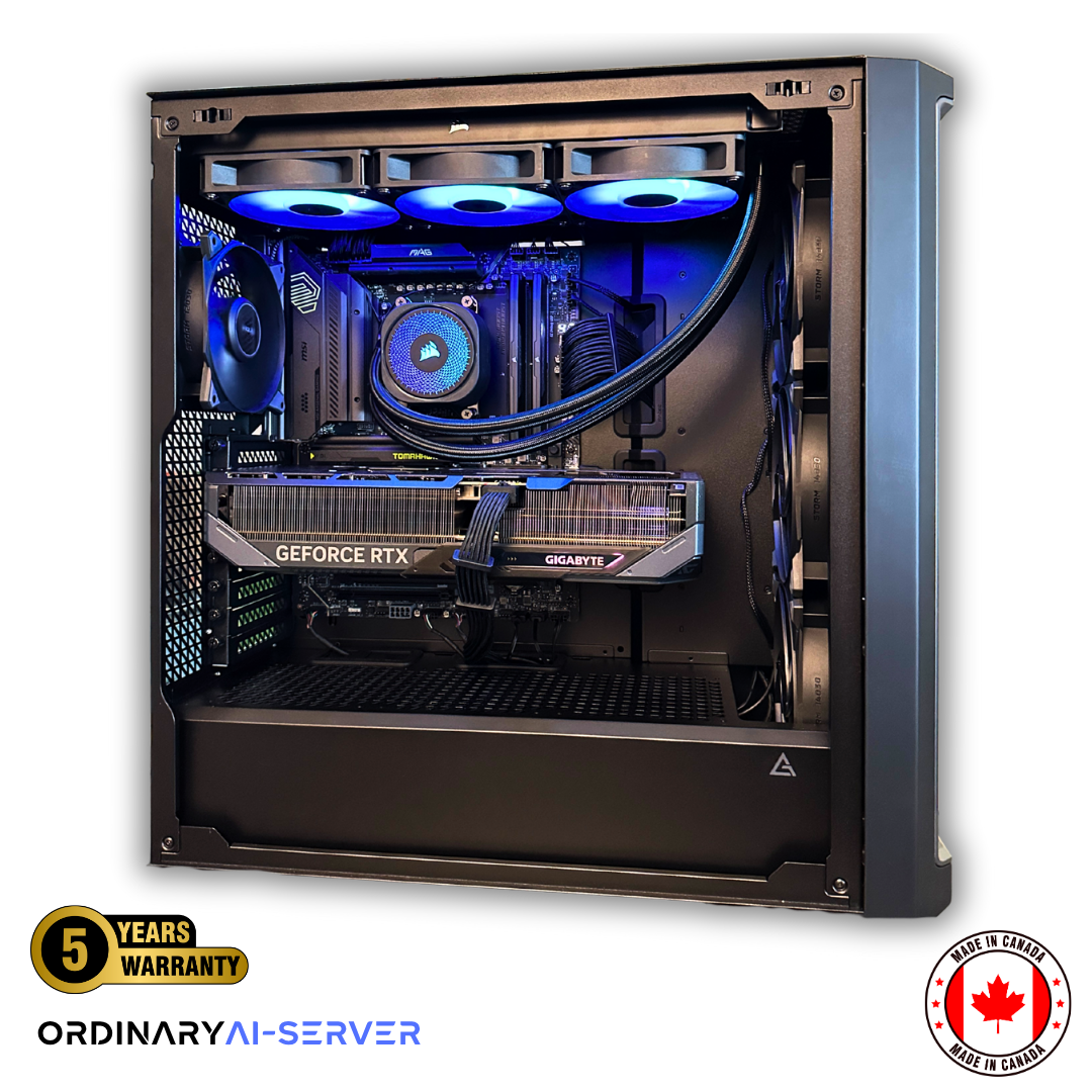 Custom-built gaming and AI workstation with RTX 5090 GPU and DDR5 memory for advanced AI, 3D, and data workflows