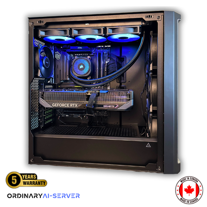 Custom-built gaming and AI workstation with RTX 5090 GPU and DDR5 memory for advanced AI, 3D, and data workflows