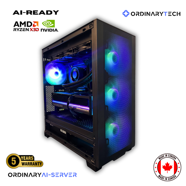 OrdinaryTech AI workstation with Ryzen 9 9950X and RTX 5080 for machine learning and 3D rendering