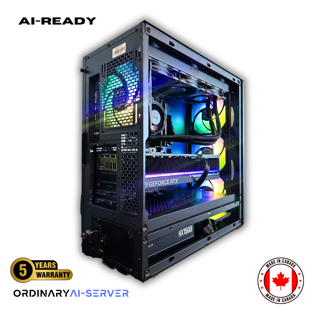 High performance AI workstation built in Canada with RTX 5080 and 96GB DDR5 for local LLM workloads