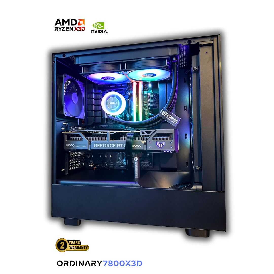 OrdinaryTech custom AMD Ryzen 7 7800X3D gaming PC with NVIDIA GeForce RTX GPU, liquid cooling, and RGB fans – built in Toronto with 2-year warranty.