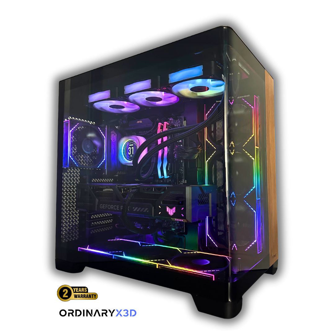 OrdinaryTech 9800X3D ultimate gaming desktop powered by AMD Ryzen 9 and NVIDIA RTX graphics, flagship RGB cooling system, and luxury tempered glass case – custom PC builder in Toronto.