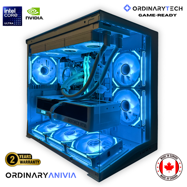 Glossy gaming PC with Intel Ultra 7 265KF and RTX 5080 built for 4K gaming performance and stunning white ARGB design