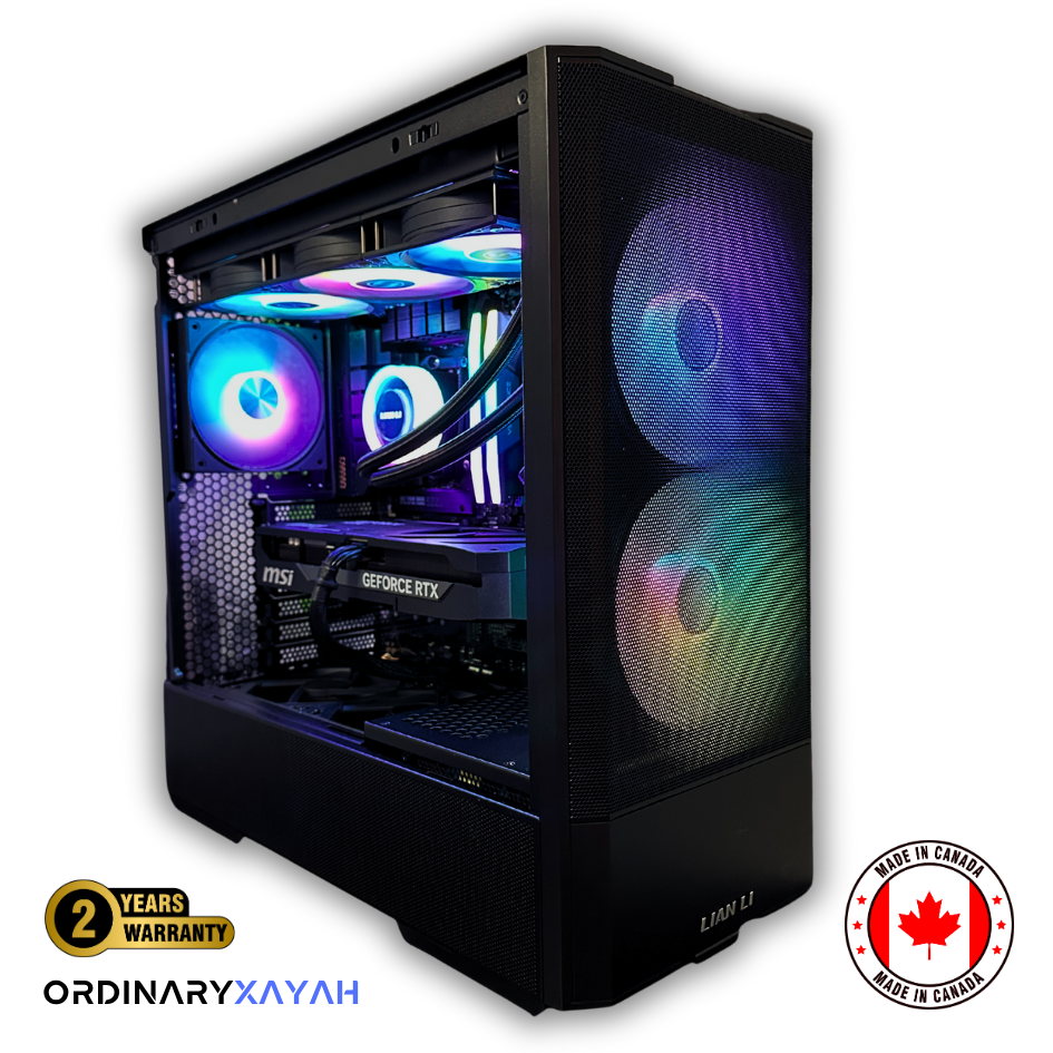 OrdinaryXayah ready-built PC from OrdinaryTech combining Ryzen 5 7600X, RTX 5070 GPU, and sleek RGB design for gamers and creators.