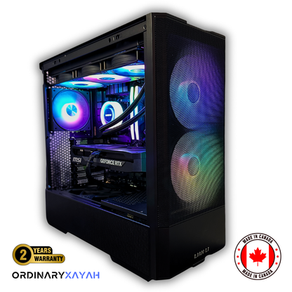 OrdinaryXayah ready-built PC from OrdinaryTech combining Ryzen 5 7600X, RTX 5070 GPU, and sleek RGB design for gamers and creators.